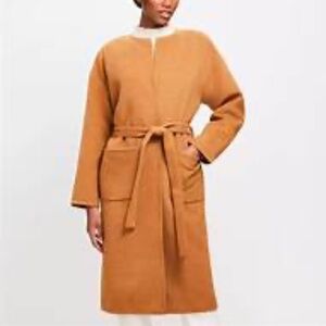 NWT LOFT lightweight belted pockets wrap Perfect Camel oversized coat